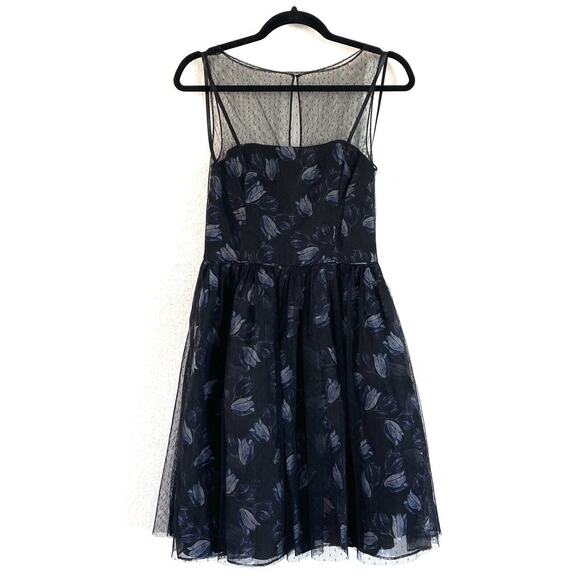 Jill Jill Stuart Floral Printed Organza Mesh Fit & Flare Blk Cocktail Dress - Picture 2 of 15